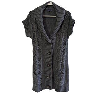 Gap Women's Gray Cardigan Sweater, Short Sleeve, Pockets, Button Front, Small